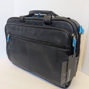 Kenneth Cole Black Leather Laptop Messenger Crossbody Bag for Men